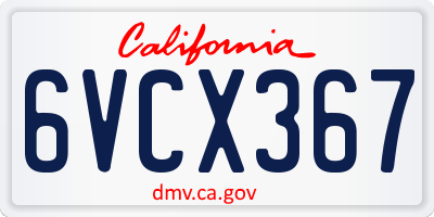 CA license plate 6VCX367