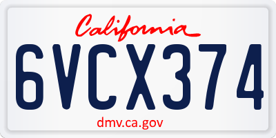 CA license plate 6VCX374