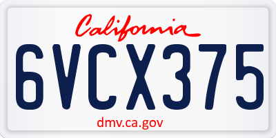 CA license plate 6VCX375