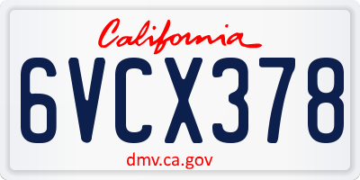 CA license plate 6VCX378