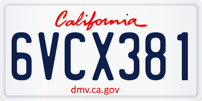 CA license plate 6VCX381