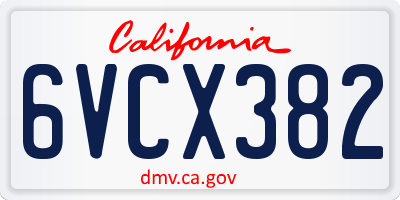 CA license plate 6VCX382