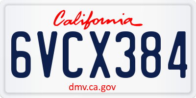 CA license plate 6VCX384
