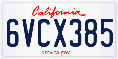 CA license plate 6VCX385