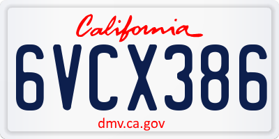 CA license plate 6VCX386