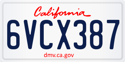 CA license plate 6VCX387
