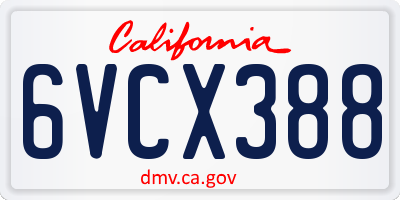 CA license plate 6VCX388