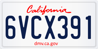 CA license plate 6VCX391