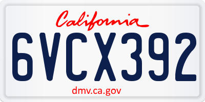 CA license plate 6VCX392