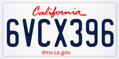 CA license plate 6VCX396