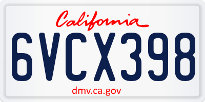 CA license plate 6VCX398