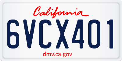 CA license plate 6VCX401