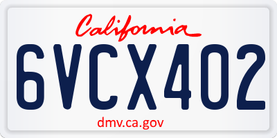 CA license plate 6VCX402