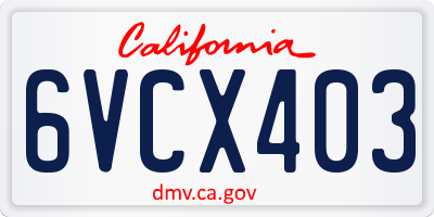 CA license plate 6VCX403