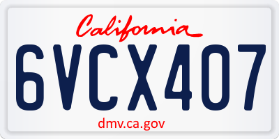 CA license plate 6VCX407