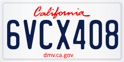 CA license plate 6VCX408