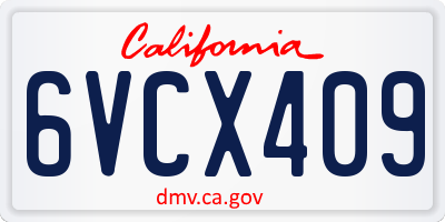 CA license plate 6VCX409