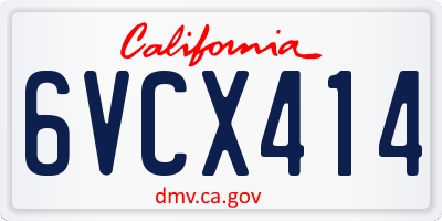 CA license plate 6VCX414