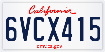 CA license plate 6VCX415