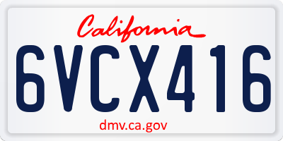 CA license plate 6VCX416
