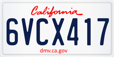 CA license plate 6VCX417