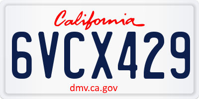 CA license plate 6VCX429
