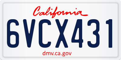 CA license plate 6VCX431