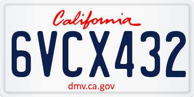 CA license plate 6VCX432