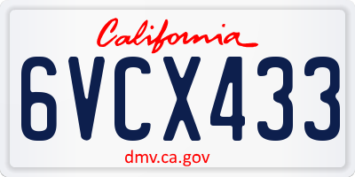 CA license plate 6VCX433