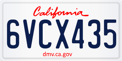 CA license plate 6VCX435