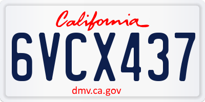 CA license plate 6VCX437