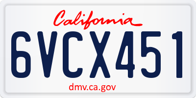 CA license plate 6VCX451