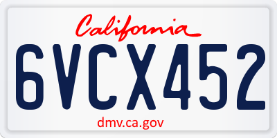 CA license plate 6VCX452
