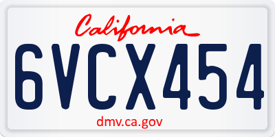 CA license plate 6VCX454
