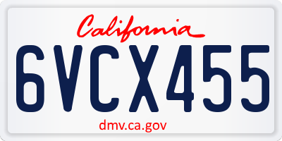 CA license plate 6VCX455