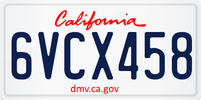 CA license plate 6VCX458