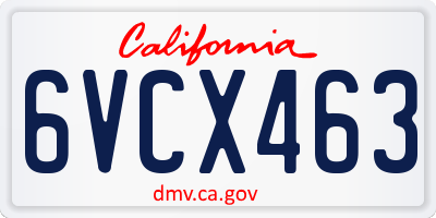 CA license plate 6VCX463