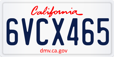 CA license plate 6VCX465