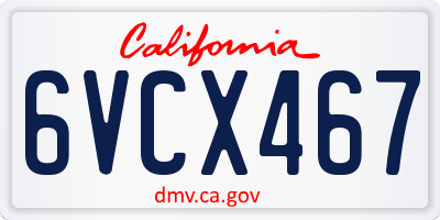 CA license plate 6VCX467