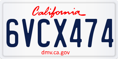 CA license plate 6VCX474