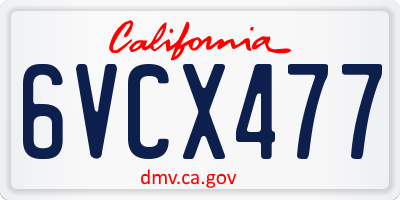 CA license plate 6VCX477