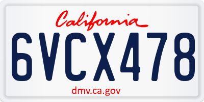 CA license plate 6VCX478