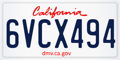 CA license plate 6VCX494