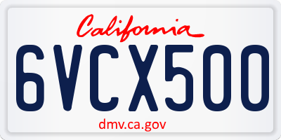 CA license plate 6VCX500