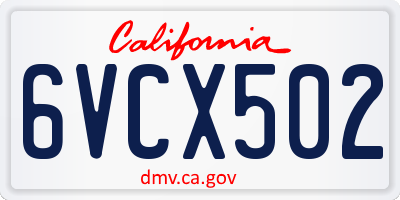 CA license plate 6VCX502