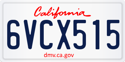 CA license plate 6VCX515
