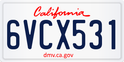 CA license plate 6VCX531
