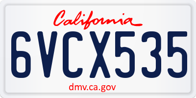 CA license plate 6VCX535