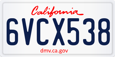 CA license plate 6VCX538