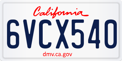 CA license plate 6VCX540